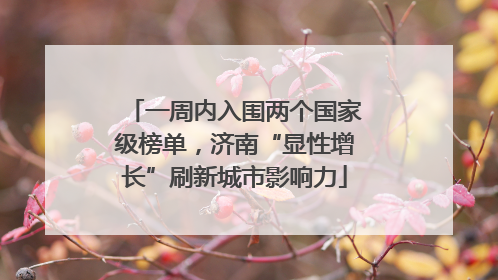 一周内入围两个国家级榜单，济南“显性增长”刷新城市影响力