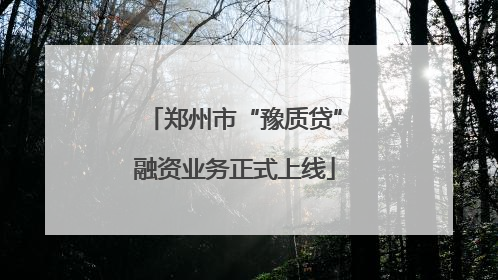 郑州市“豫质贷”融资业务正式上线